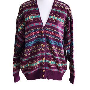 Vintage Southern Lady Geometric Knit Cardigan Purple Sz XL